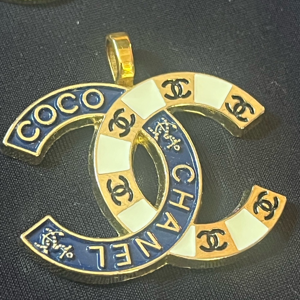 CHANEL Gold and Blue COCO Necklace Pendant